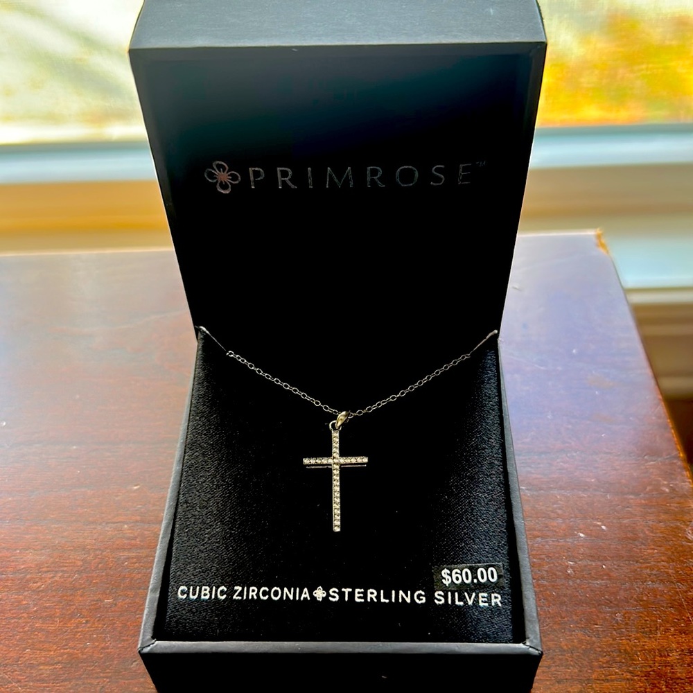 NEW! Sterling Silver Cross Necklace with Cubic Zirconia!